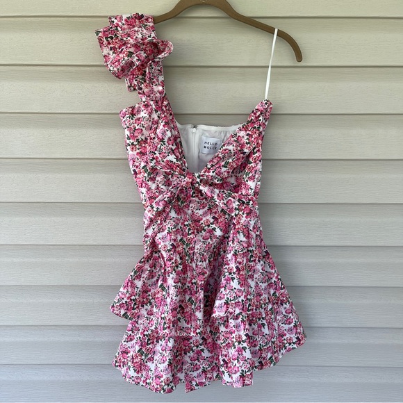 Hello Molly Ruffled Out Floral Pink and White One Shoulder Dress Size 10 NWT - Picture 4 of 14